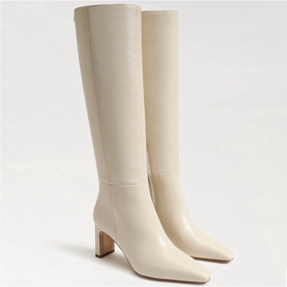 Sam Edelman Sylvia Cream Heeled Boots with Square Toe